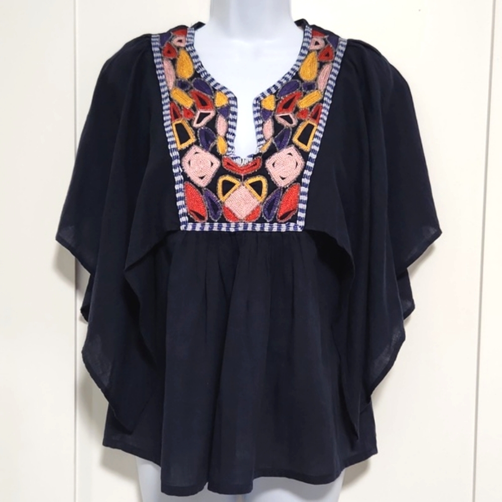 Y2K Forever 21 Navy Embroidered/Beaded Kaftan Top